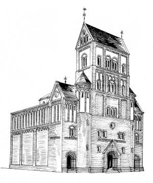 Entwurfsskizze der Rosenkranz-Basilika von ihrem Architekten Christoph Hehl