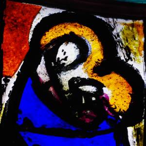 Ikone im Lukas-Fenster im linken Seitenschiff